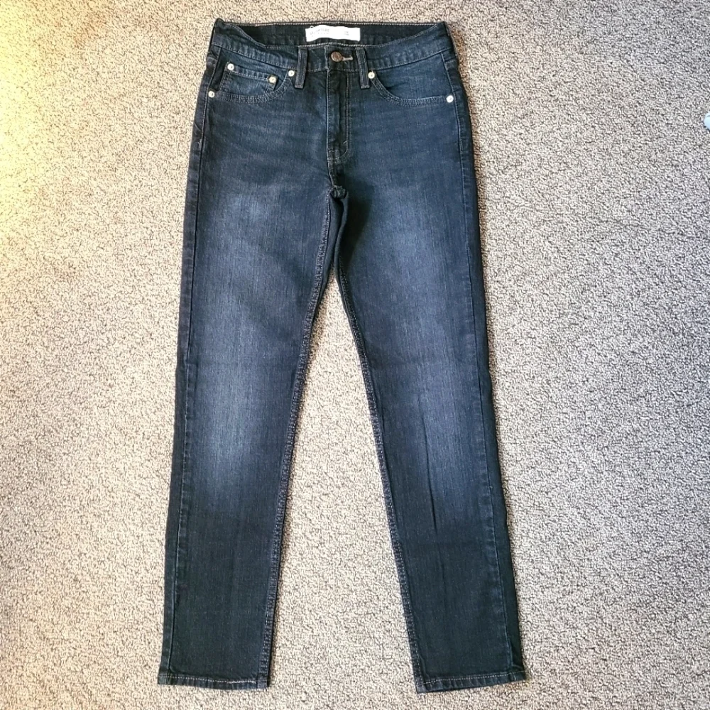Levi Strauss & Co. SIGNATURE Jeans Mid Rise Dark Wash Denim Slim Straight Leg - Picture 2 of 8